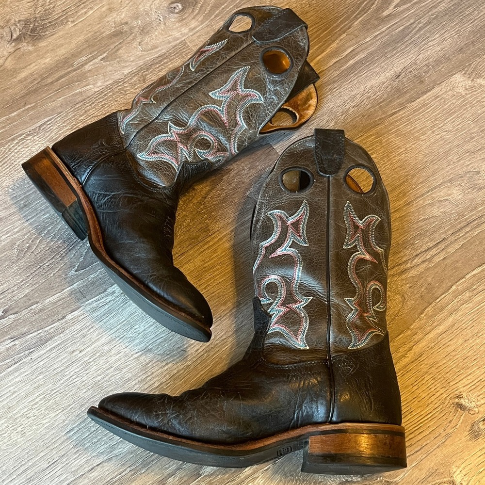 Boulet Womens Black Grey Leather Western Cowboy Boots Made in Canada Size 7 C